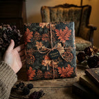 Luxury autumn floral wrapping paper on a gift tied with rustic twine, by Wrapped Studios.