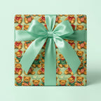 Vintage teddy bear Christmas wrapping paper with a mint green ribbon on a gift box by Wrapped Studios.
