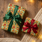Vintage teddy bear Christmas wrapping paper with satin ribbons, holiday gift wrap by Wrapped Studios.