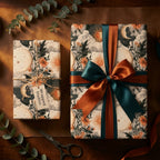 Celestial wrapping paper with vintage sun and moon design on luxury gift boxes by Wrapped Studios.