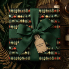Wrapped Studios: Dark academia apothecary wrapping paper with ornate bottles, rich green ribbon, and an 'Apothecary Goods' tag.