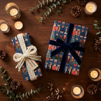 Cat holiday wrapping paper by Wrapped Studios on gifts with a velvet ribbon and cozy winter decor.
