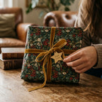 Luxury botanical Christmas gift wrap with a gold velvet ribbon by Wrapped Studios.