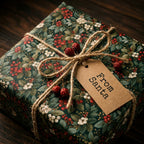 Rustic botanical Christmas wrapping paper with twine and a 'From Santa' gift tag by Wrapped Studios.