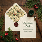 Vintage Christmas party invitation with a holly envelope liner by Wrapped Studios.
