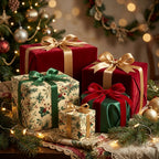 Luxury Christmas gift wrap with vintage holly patterns and velvet ribbons by Wrapped Studios.