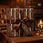 Luxury cigar wrapping paper with a brown satin bow and "For Him" tag, by Wrapped Studios.