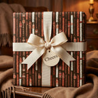 Cigar wrapping paper with cream bow and Cheers tag. Masculine Father's Day gift wrap by Wrapped Studios.
