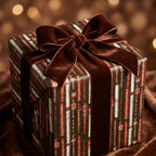 Cigar wrapping paper with a brown velvet bow by Wrapped Studios, perfect for luxury masculine gifts.