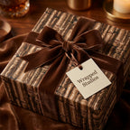 Luxury cigar wrapping paper with a brown velvet bow on a gift box by Wrapped Studios.