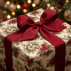 Rustic deer Christmas wrapping paper with a luxury red bow by Wrapped Studios.