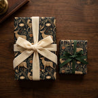 Vintage woodland deer Christmas wrapping paper with velvet ribbon bows by Wrapped Studios.