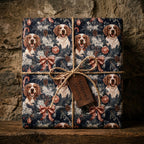 Spaniel dog Christmas gift wrap on a rustic present with twine by Wrapped Studios.
