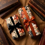 Fantasy dragon wrapping paper with vintage floral design and luxury ribbons by Wrapped Studios.