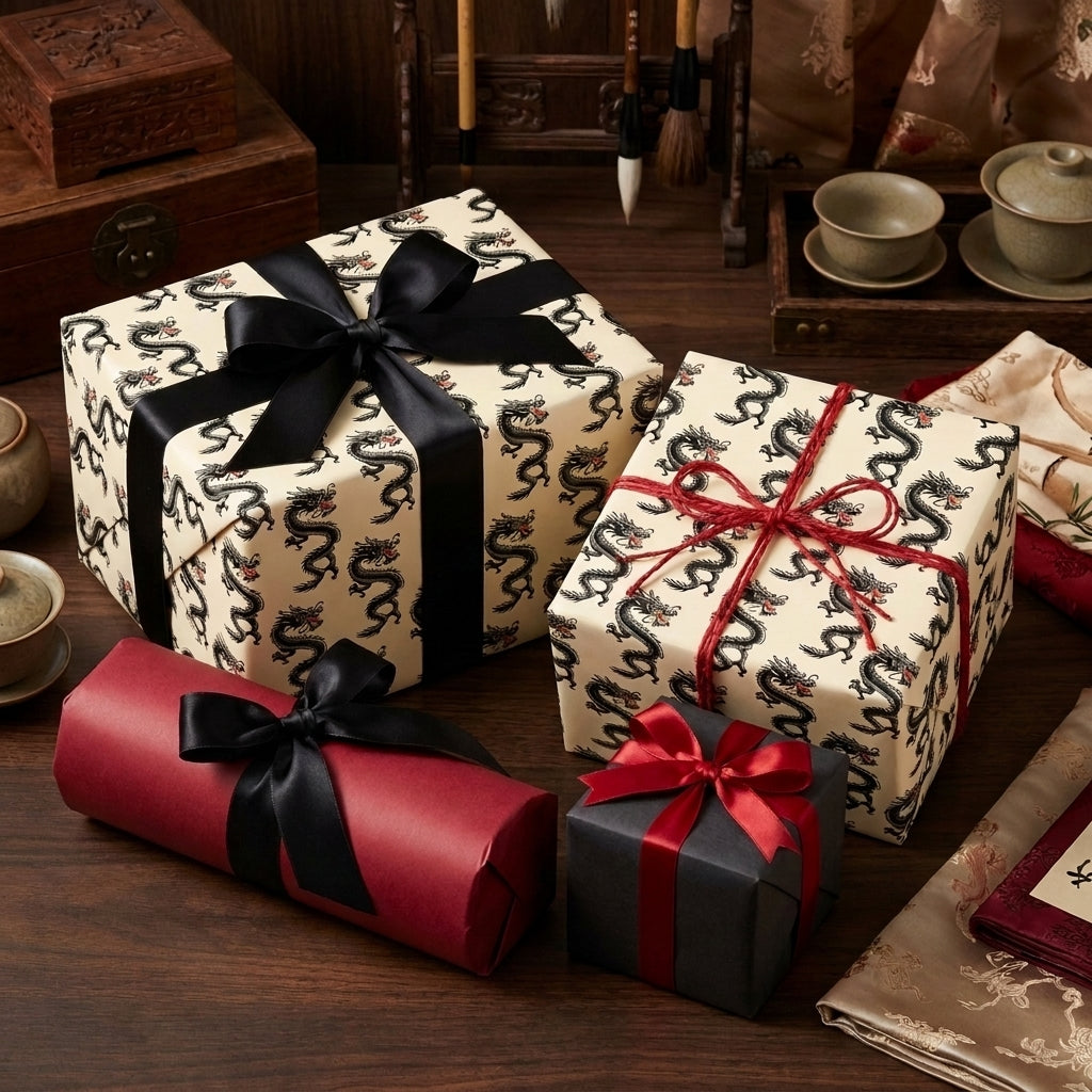 Vintage Chinese dragon wrapping paper and luxury Lunar New Year gift wrap by Wrapped Studios.