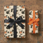 Retro music wrapping paper with a vintage drum pattern on gifts by Wrapped Studios.
