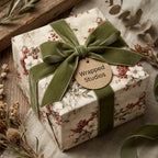 Luxury vintage Christmas wrapping paper with green velvet bow by Wrapped Studios.