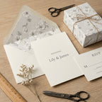 Elegant vintage floral wrapping paper on a wedding gift box with twine by Wrapped Studios.