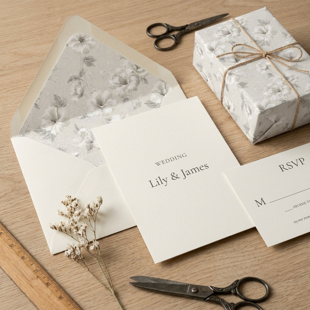 Elegant vintage floral wrapping paper on a wedding gift box with twine by Wrapped Studios.