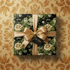 Elegant floral wrapping paper on a gift box with a gold ribbon and "For You" tag.