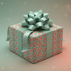 Modern aqua and coral polka dot wrapping paper with a large teal bow, perfect for a chic birthday gift.