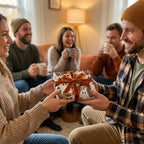 Cozy fall gift exchange featuring cute ghost wrapping paper with a velvet ribbon by Wrapped Studios.