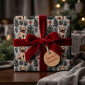 Goldendoodle dog Christmas wrapping paper with a red velvet bow by Wrapped Studios.