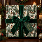 Religious Virgin Mary Christmas wrapping paper with luxury green velvet bow by Wrapped Studios.