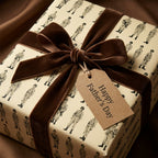 Father's Day wrapping paper with vintage soldier pattern and brown velvet ribbon by Wrapped Studios.