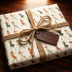 Chic retro gift wrap featuring 1950s style ladies, tied with rustic twine bow and leather tag detail.
