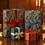 Elegant gifts wrapped in butterfly wrapping paper, tied with velvet ribbons, perfect for birthdays or special occasions.