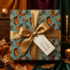 Elegant gift wrapped in butterfly-themed wrapping paper with gold ribbon and "A Golden Moment" tag.