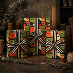 Vintage monster Halloween wrapping paper with striped bows on gifts by Wrapped Studios.