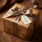 Rustic vintage wrapping paper with a luxury satin bow and 'For You' gift tag, by Wrapped Studios.