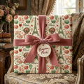 Vintage Paris wrapping paper with Eiffel Tower pattern and pink velvet bow by Wrapped Studios.