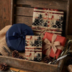 Vintage American flag wrapping paper on gifts with rustic twine and burlap by Wrapped Studios.