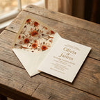 Rustic autumn wedding invitation with vintage floral and pheasant envelope liner by Wrapped Studios.