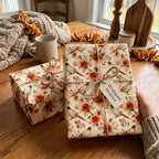 Rustic autumn wrapping paper with pheasant and floral print on gifts by Wrapped Studios.