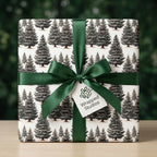 Pine tree Christmas wrapping paper with green ribbon, rustic holiday gift wrap by Wrapped Studios.