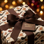 Vintage pipe wrapping paper with a brown ribbon bow, perfect for Father's Day by Wrapped Studios.
