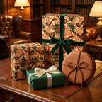 Vintage masculine wrapping paper with a smoking pipe print on holiday gifts by Wrapped Studios.