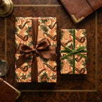 Luxury vintage wrapping paper with a tobacco pipe pattern and velvet ribbons by Wrapped Studios.