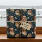 Nautical Santa Christmas wrapping paper with twine and a "Smooth Sailing" tag, perfect for holiday gifts.