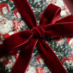 Vintage Santa Christmas wrapping paper tied with a luxury red velvet ribbon by Wrapped Studios.