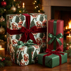 Vintage Santa Christmas wrapping paper and luxury solid gift wrap with velvet ribbons by Wrapped Studios.