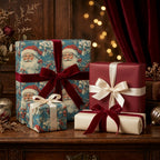 Vintage Santa Claus Christmas wrapping paper and luxury gift wrap with velvet ribbons by Wrapped Studios.