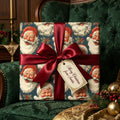 Vintage Santa Christmas wrapping paper with a satin burgundy ribbon and "Merry Christmas from Santa" gift tag.