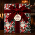 Vintage Santa Christmas wrapping paper with a luxury red velvet bow by Wrapped Studios.
