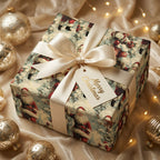 Vintage Santa Claus Christmas wrapping paper with a luxury cream bow by Wrapped Studios.
