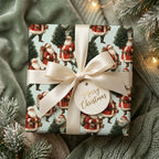 Vintage Santa Claus Christmas wrapping paper with cream satin ribbon and tag from Wrapped Studios.